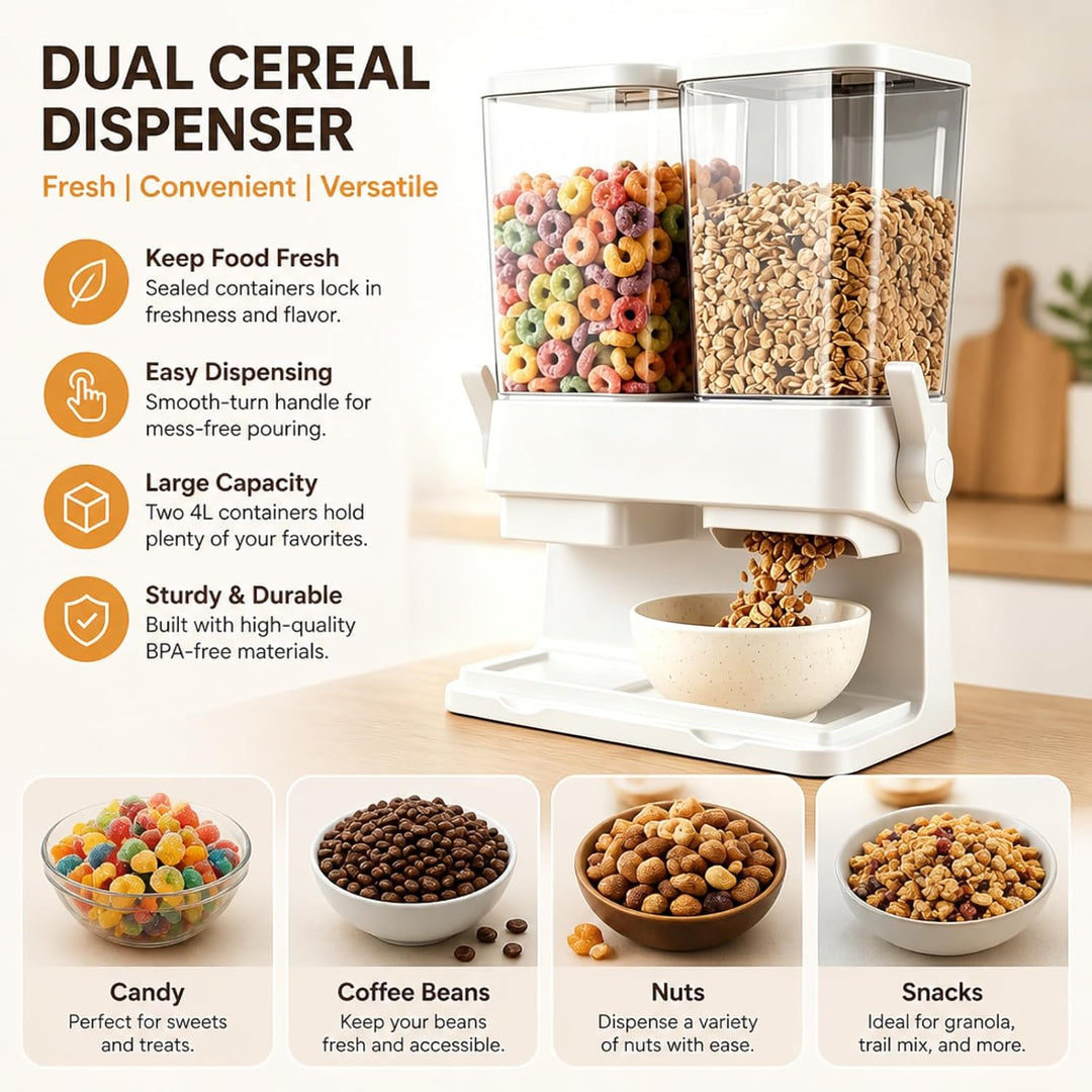 Müslispender 2er Set luftdicht Cereal Dispenser 3L Cornflakes-Spender Portionierer, Spender für Müsl