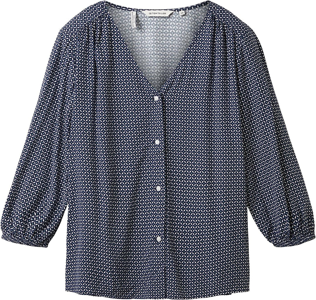 TOM TAILOR Damen Bluse mit Muster 34 32365-navy Geometrical Design, 34 32365-navy Geometrical Design