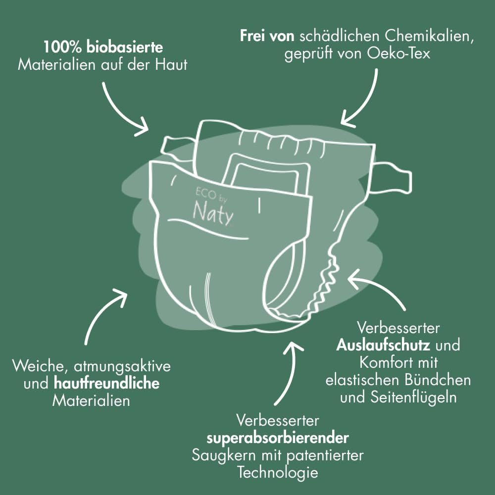 Eco by Naty Baby Öko Windeln - umweltfreundliche Premium-Bio Windeln aus pflanzenbasierten Materiali