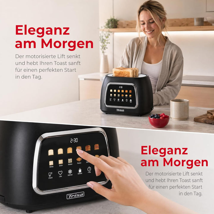 Trisa Toast IT! Digitaler Toaster 2 Scheiben 800W – Moderner Touchscreen Toaster mit Brötchenaufsatz
