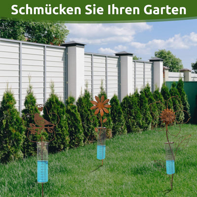 ARTECSIS Regenmesser für Garten mit Erdspiess 109cm hoch I Motiv Vogel aus Metall mit Edelrost