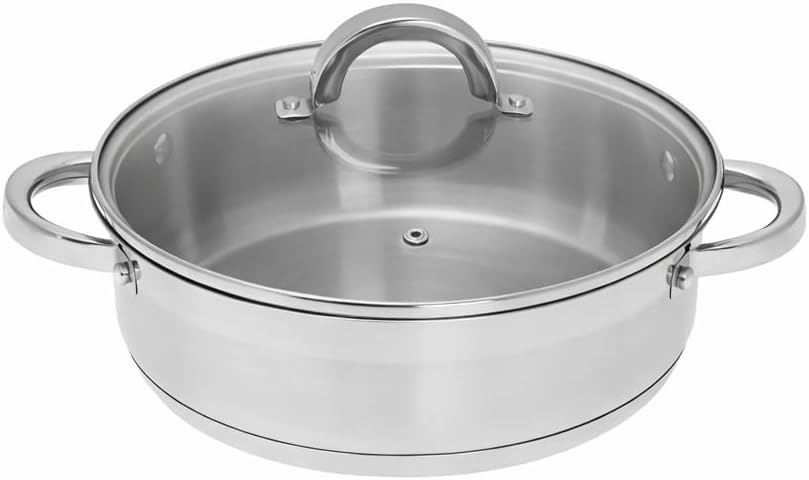 Flach Topf mit Deckel in vielen Grössen Kochtopf Töpfe Induktion Edelstahl (6L/∅28cm), 6L/&amp;