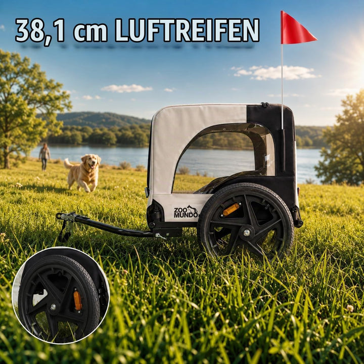 zoomundo Fahrradanhänger Hundeanhänger Transport - Jacky in Beige/Schwarz | Stabiler Hundeanhänger m