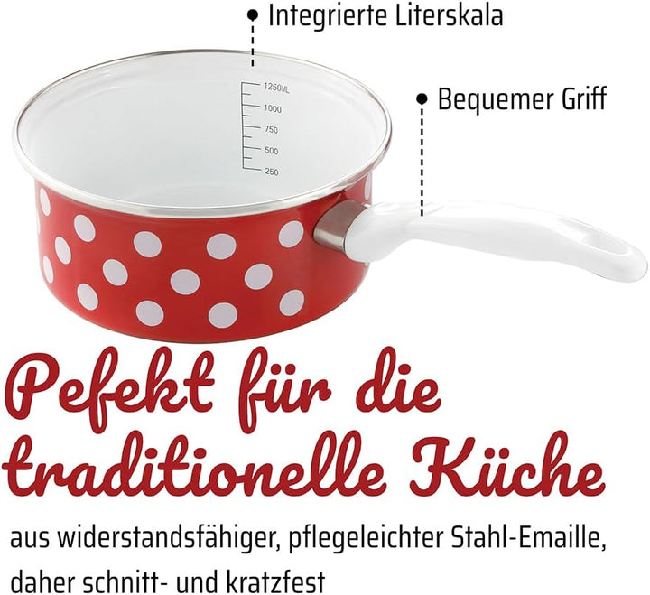 GSW Kochtopf-Set Pünktchen – hochwertiges Topfset bestehend aus 3 Töpfen und 1 Kasserolle, inkl. Dec