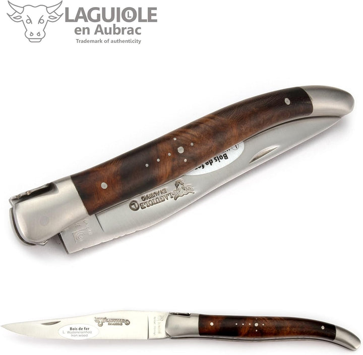 Laguiole en Aubrac - 12 cm Laguiole Taschenmesser - Doppelplatine - Griff Eisenholz - Messer Klinge