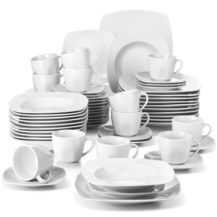 MALACASA, Serie Julia, Geschirrset 12 Personen, 60 Teilig Porzellan Geschirr Set,Kombiservice Tafels