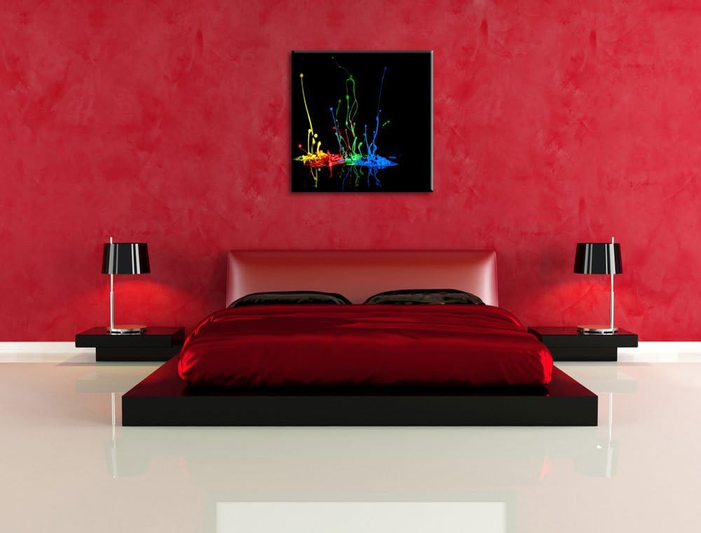 Dark Farbspritzer, Format: 70x70 auf Leinwand, XXL riesige Bilder fertig gerahmt mit Keilrahmen, Kun