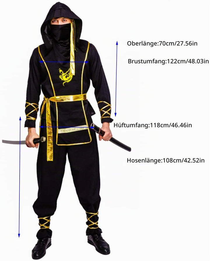 SEA HARE Schwarzes Ninja-Kostüm für Erwachsene(One Size)