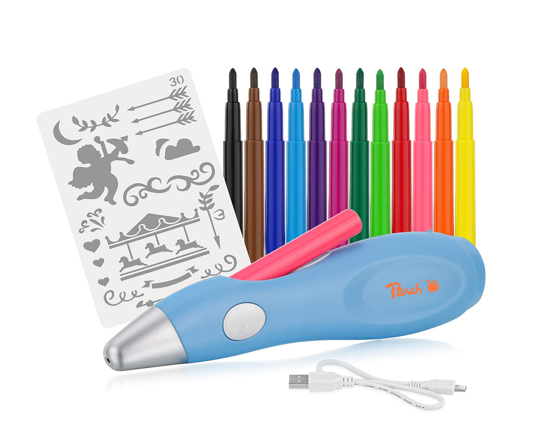 Peach elektrischer Airbrush Stift - 12 Farben - inkl. mehr als 70 Vorlagen - PO150, Blau, Airbrush S