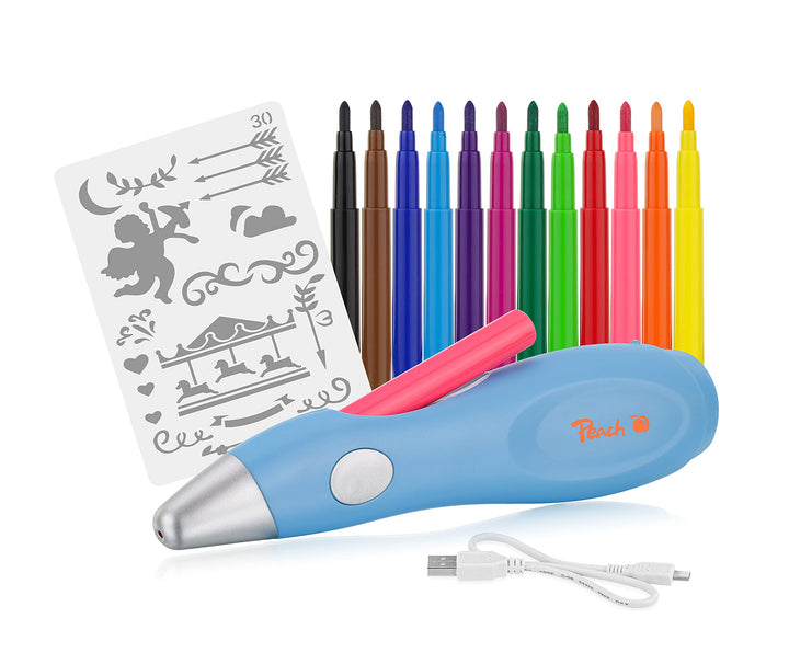 Peach elektrischer Airbrush Stift - 12 Farben - inkl. mehr als 70 Vorlagen - PO150, Blau, Airbrush S