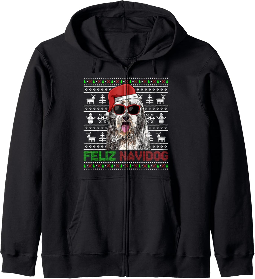 Bearded Collie Dog Feliz Navidog Lustige Weihnachten Kapuzenjacke