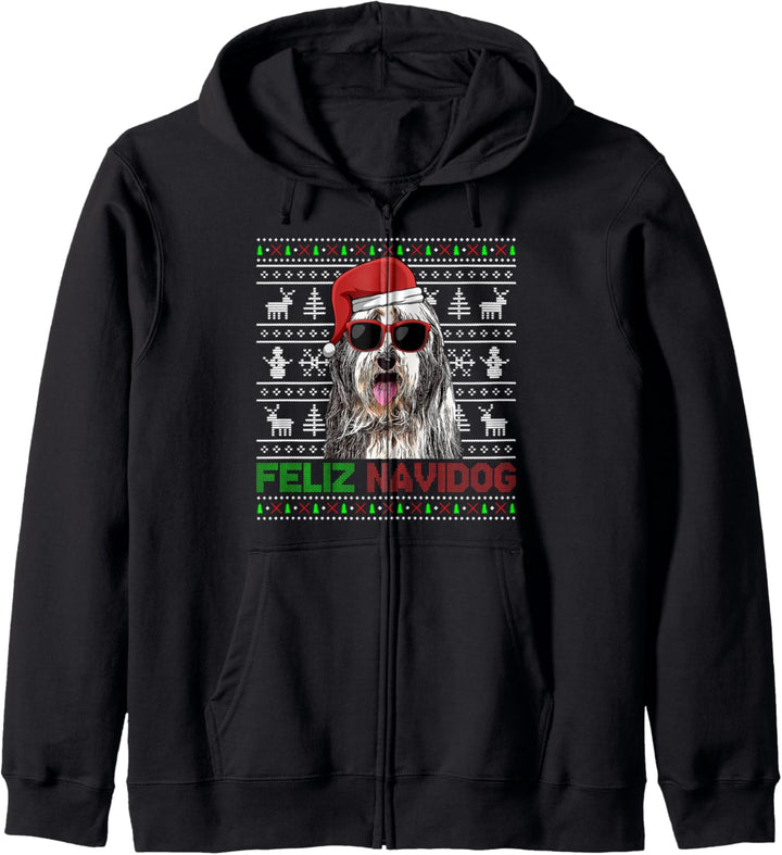 Bearded Collie Dog Feliz Navidog Lustige Weihnachten Kapuzenjacke