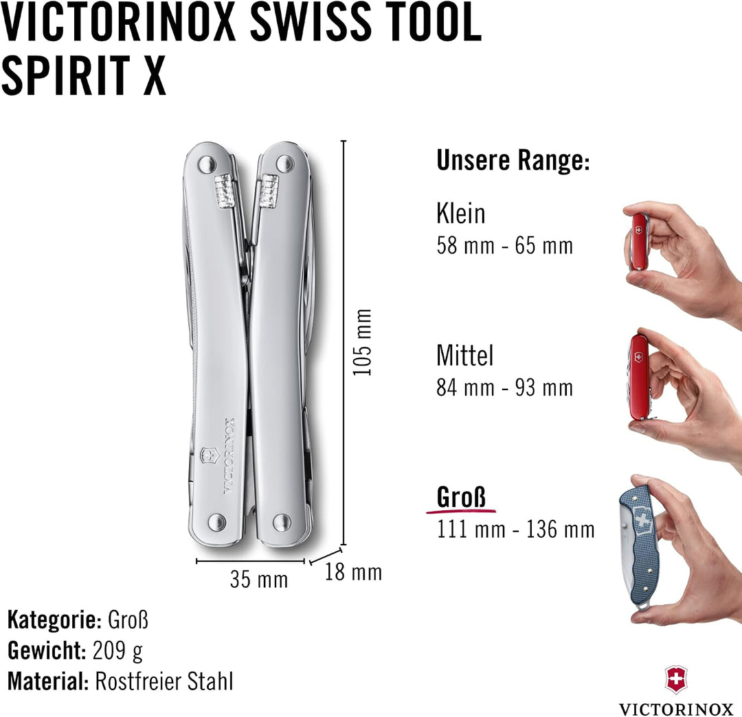Victorinox, Multifunktionswerkzeug, Swiss Tool Spirit X, Silber (24 Funktionen, Feststellklinge, Kom