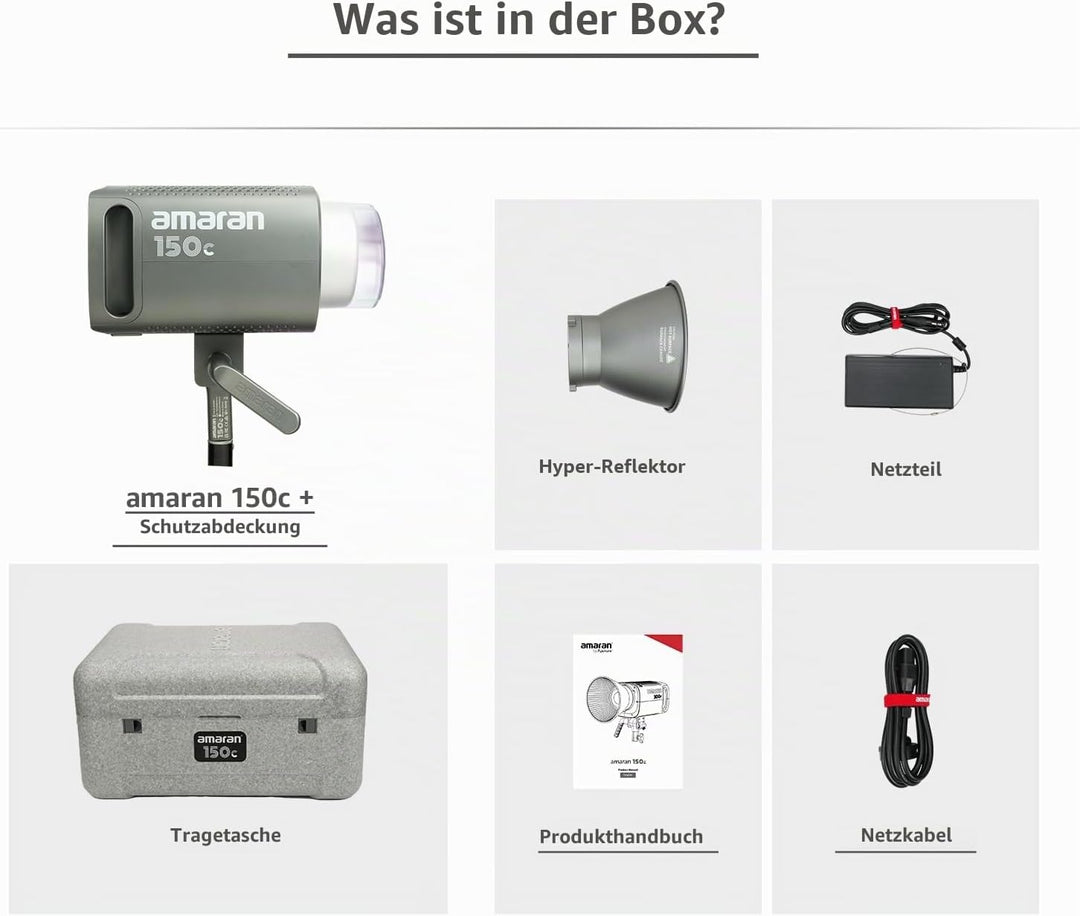 Aputure Amaran 150c (RGB, 2500K-7500K) Vollfarbige Point-Source LED, integrierte Schirmhalterung, Bo