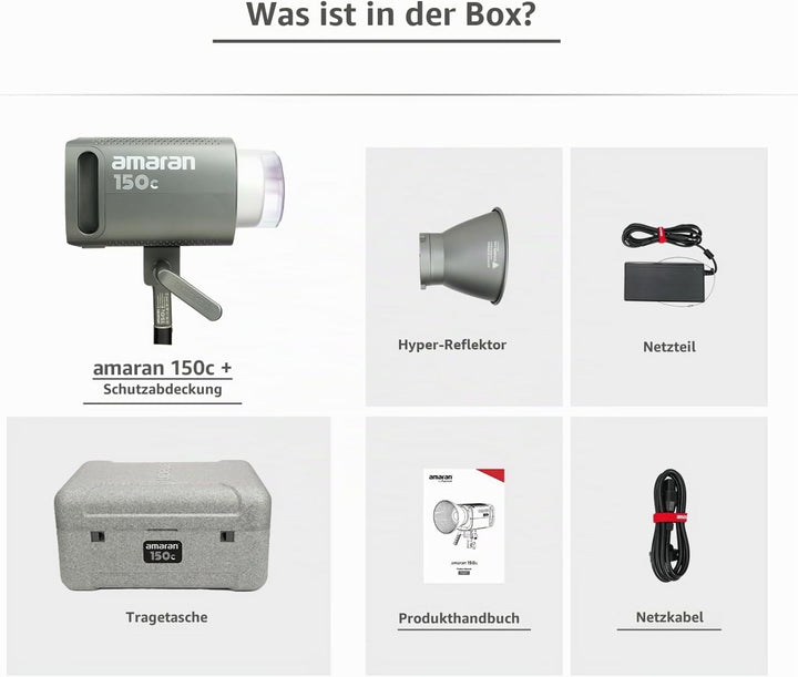 Aputure Amaran 150c (RGB, 2500K-7500K) Vollfarbige Point-Source LED, integrierte Schirmhalterung, Bo