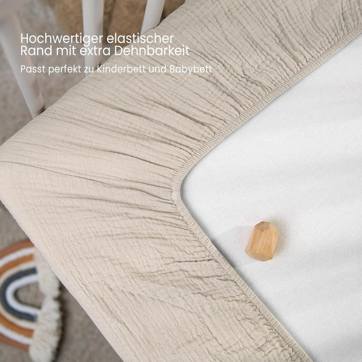 lulumoon Musselin Spannbettlaken Baby Kinderbett: 100% Baumwolle Bettlaken Babybett - 70x140cm / 60x