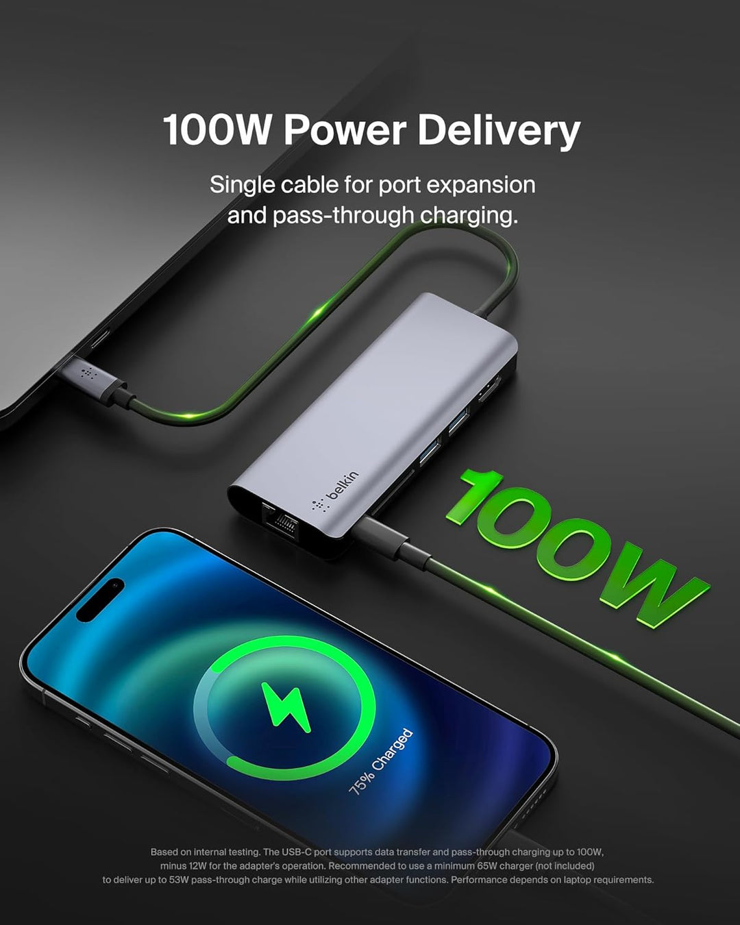 Belkin USB-C-Hub, 6-in-1-MultiPort-Adapter-Dock mit 4K-HDMI, USB-C und 100 W zum Laden (Passthrough)
