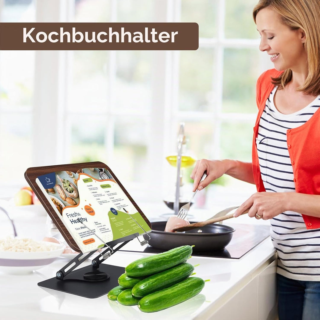 Foyucool Buchständer zum Lesen, Holz Faltbarer Kochbuchständer, Höhenverstellbarer, 360° drehbarer B