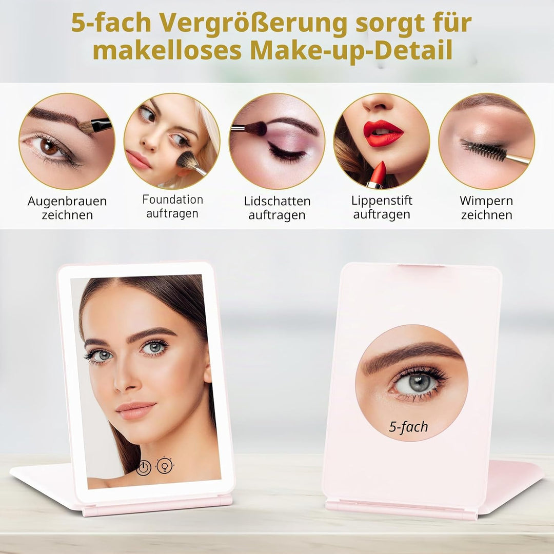 WEILY Schminkspiegel mit Beleuchtung, Kosmetikspiegel mit 5X Vergrösserung, 3 Farben Dimmbarer Touch