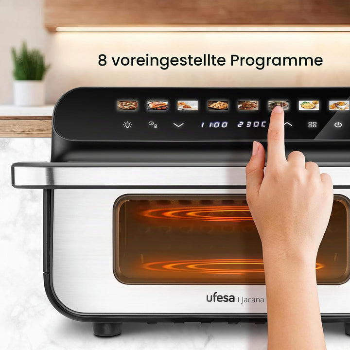 Ufesa Jacana Heissluftfritteuse 10 L, Airfryer XXL mit Doppelheizung, Elektrischer Mini-Backofen, 28