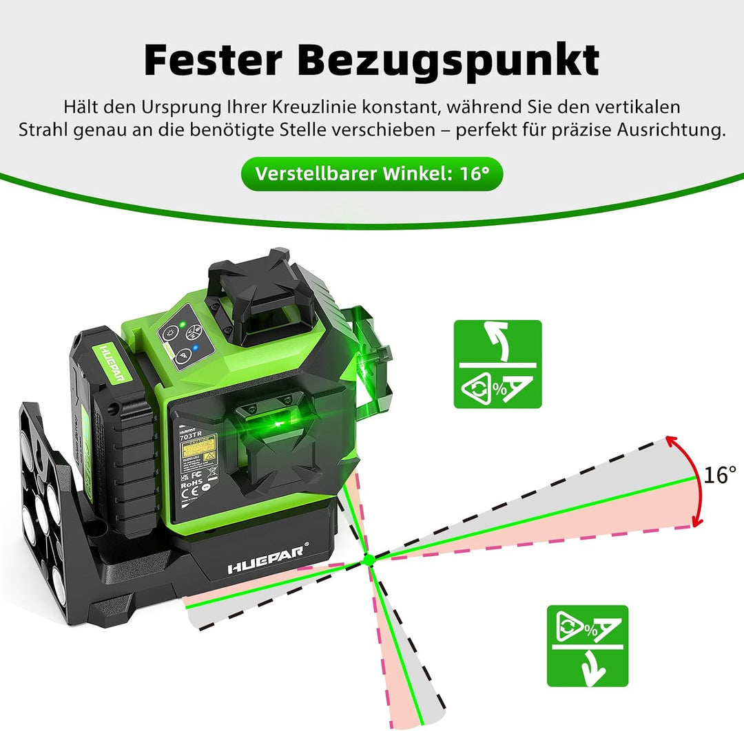 Huepar kreuzlinienlaser 360 grad, Einstellung der Ausrichtung des Drehpunktes mit festem Punkt, 1/13