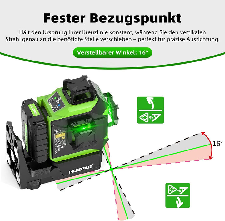 Huepar kreuzlinienlaser 360 grad, Einstellung der Ausrichtung des Drehpunktes mit festem Punkt, 1/13