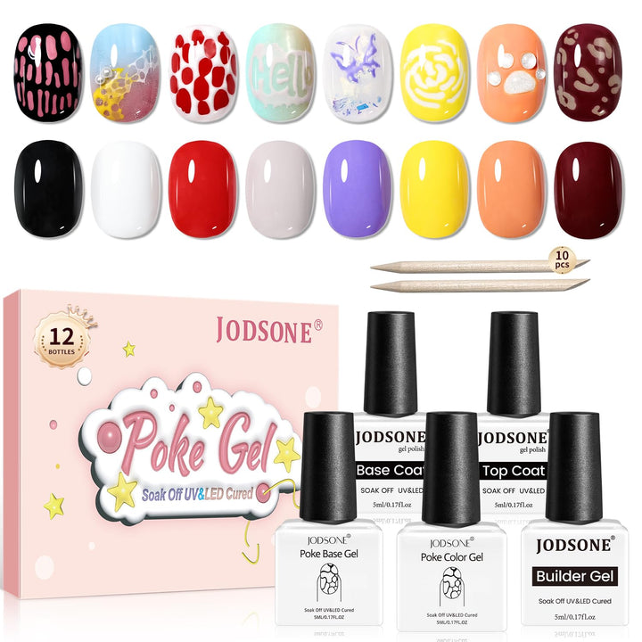 JODSONE UV Gel Nagellack Set, 8 Farben Poke Gel Nagellack-Set mit beinhaltet Base Coat, Top Coat, Ho