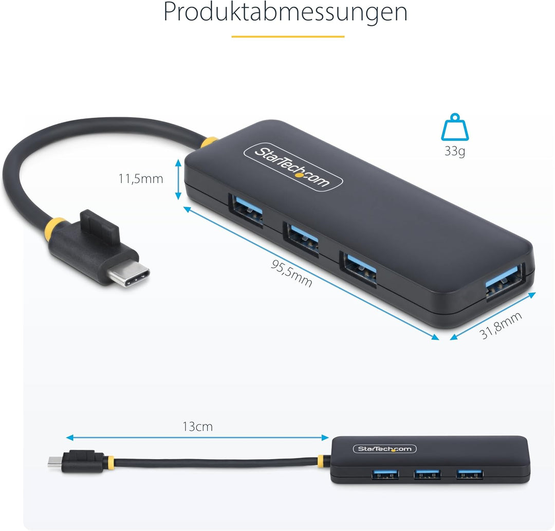StarTech 4-Port USB-C Hub, USB-C zu 4X USB-A, Busbetrieben, Mini Hub, Multi-Port USB 3.0 Splitter, D