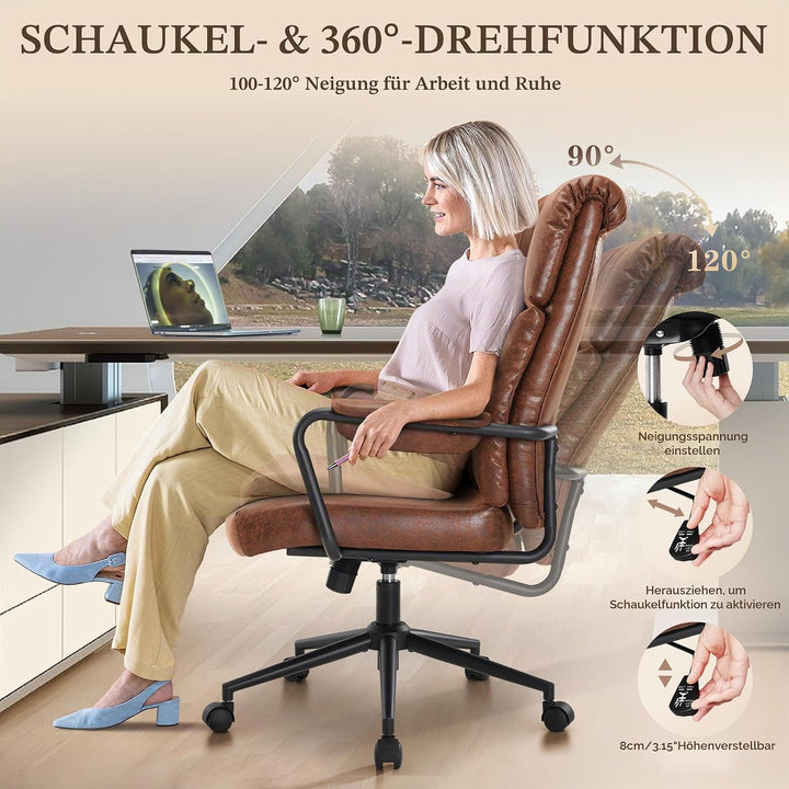 IWMH Bürostuhl Ergonomisch, Schreibtischstuhl für Arbeitszimmer, Drehstuhl mit Lumbalstütze, hoher R