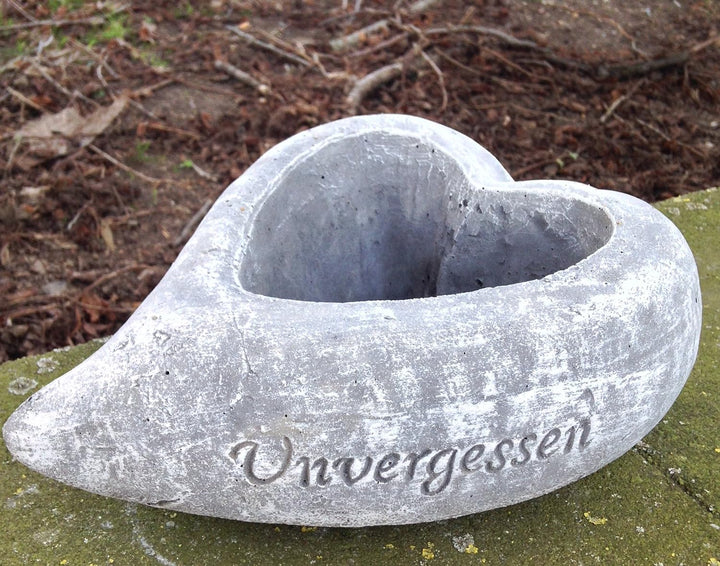 Grabschmuck, massiver Steinguss Pflanzschale Herz UNVERGESSEN, frostfest bis -30°C