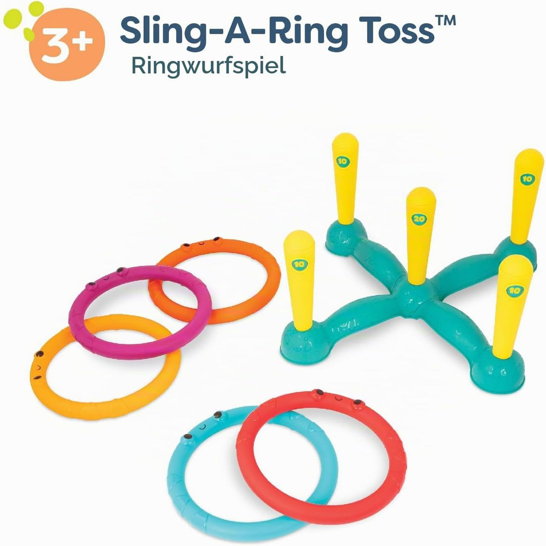 B. toys - Sling-A-Ring-Wurf - Ringwurfspiel - Drinnen und Aussen - Spiele für Kinder - 5 Stifte &amp; 5