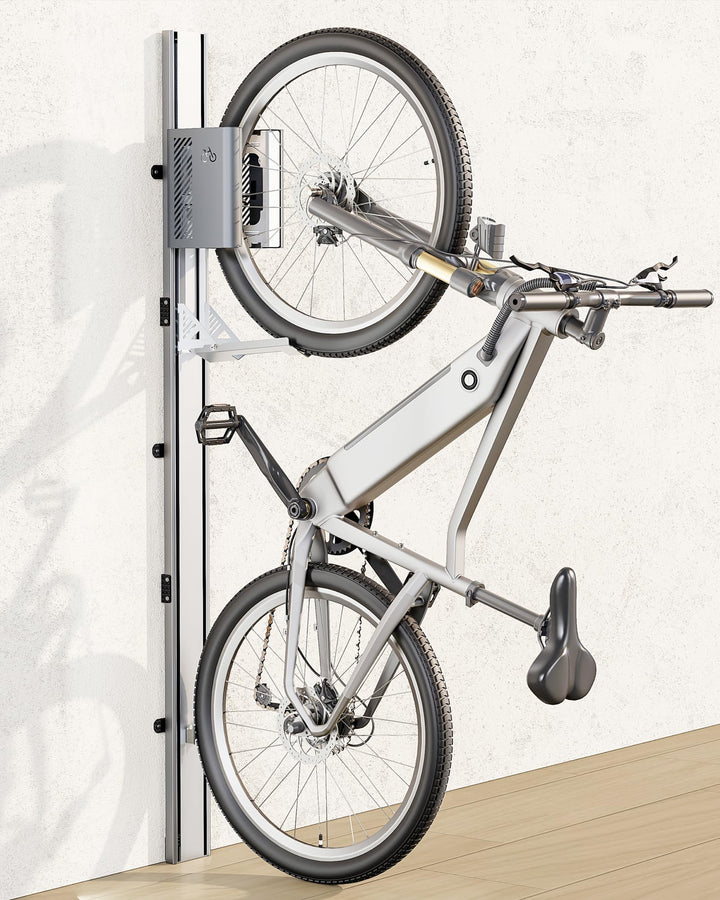 monTEK Automatischer Fahrradlift – Vertikaler Fahrradträger für schwere Fahrräder (bis 32 kg) – plat