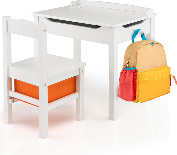 DREAMADE Kinderschreibtisch mit Stuhl, Schülerschreibtisch aus Holz, Jugendschreibtisch, Kindertisch