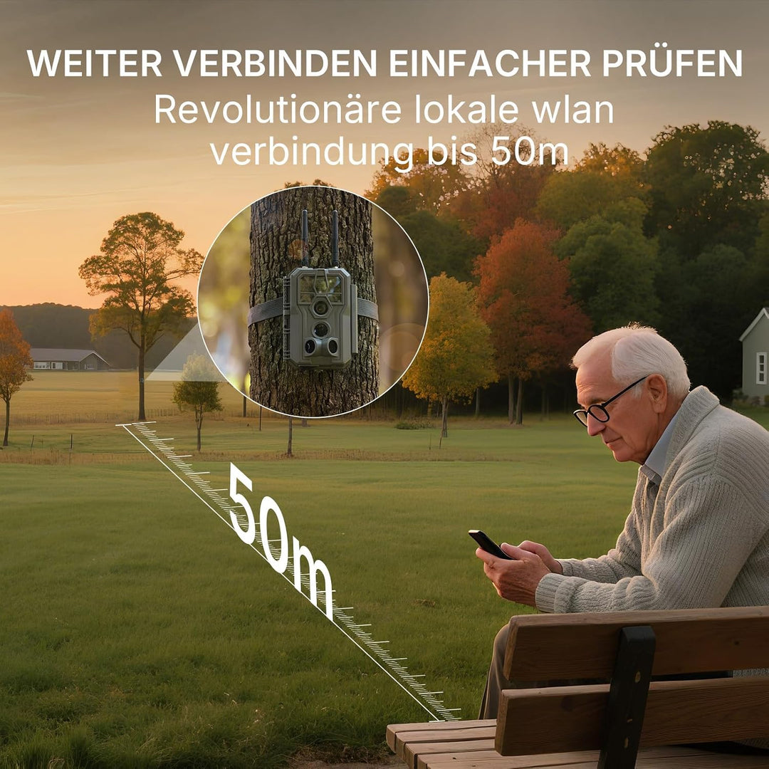 GardePro E8 2.0 Pro Wildkamera Doppelantenne WLAN mit 64GB SD Karte, 64MP H.264 4K Video Wiederaufla