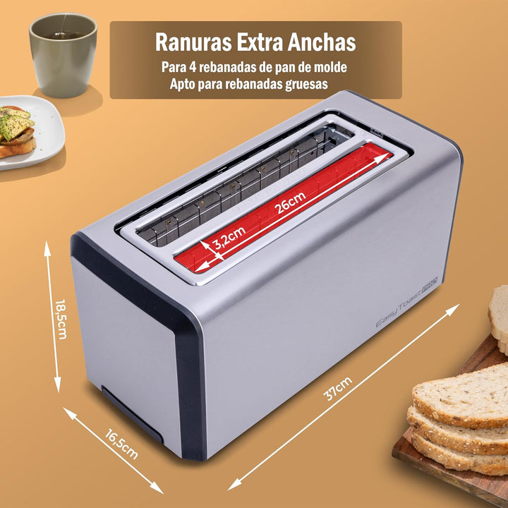 Easy Toast Pro Digitaler Toaster mit Autolift, Touchscreen, 6 Bräunungsstufen, 6 Brotprogramme, Auft