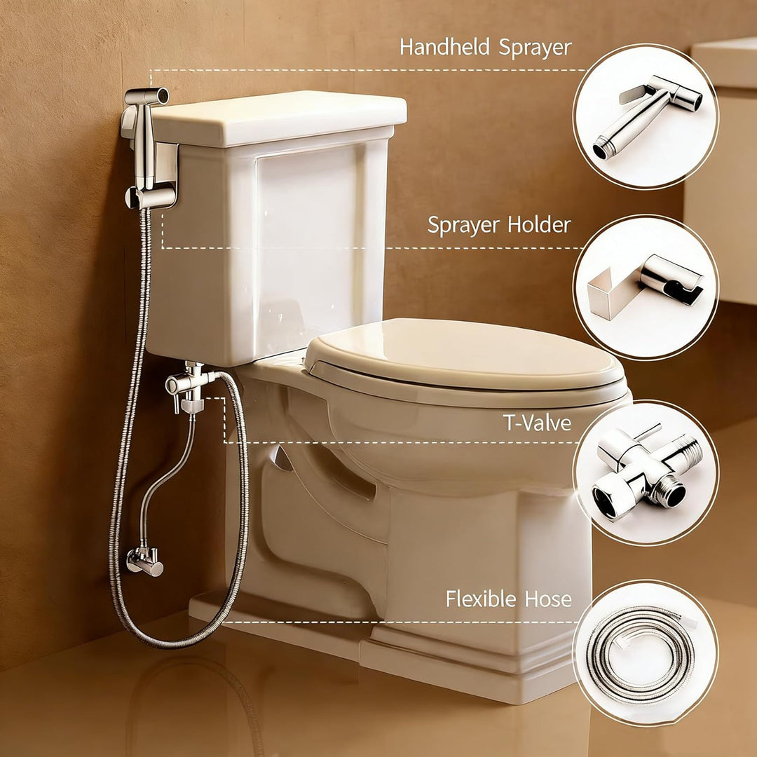 Edelstahl Bidet Handbrause Set für Toilette – WC Brause mit T-Adapter, Halterung & 1,5m Schlauch, Wa