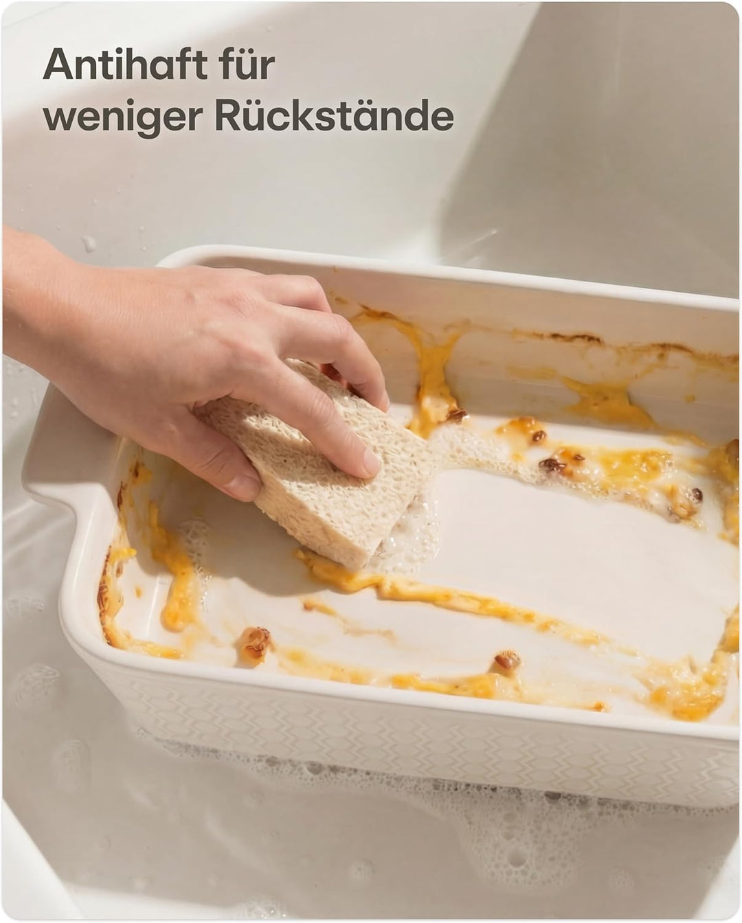 Auflaufform Gross aus Keramik - Für Lasagne, Tiramisu & Auflauf - Extra Hoher Rand - Eckig - Weiss,