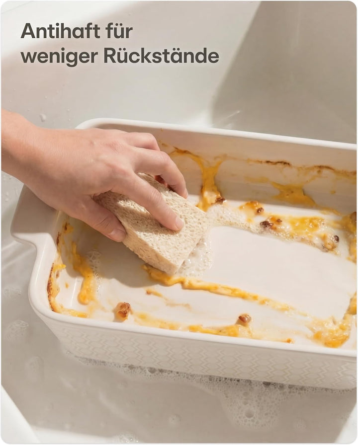 Auflaufform Gross aus Keramik - Für Lasagne, Tiramisu & Auflauf - Extra Hoher Rand - Eckig - Weiss,