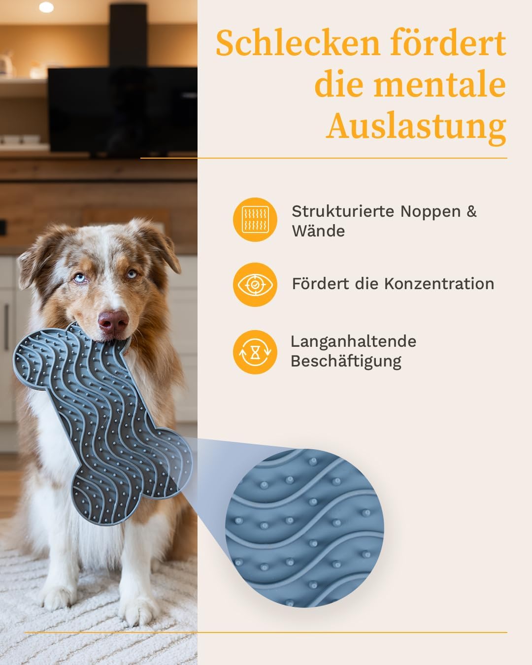 Martin Rütter – Leckmatte Hund in Knochenform mit Saugnäpfen Grau L – Hundespielzeug aus Silikon BPA