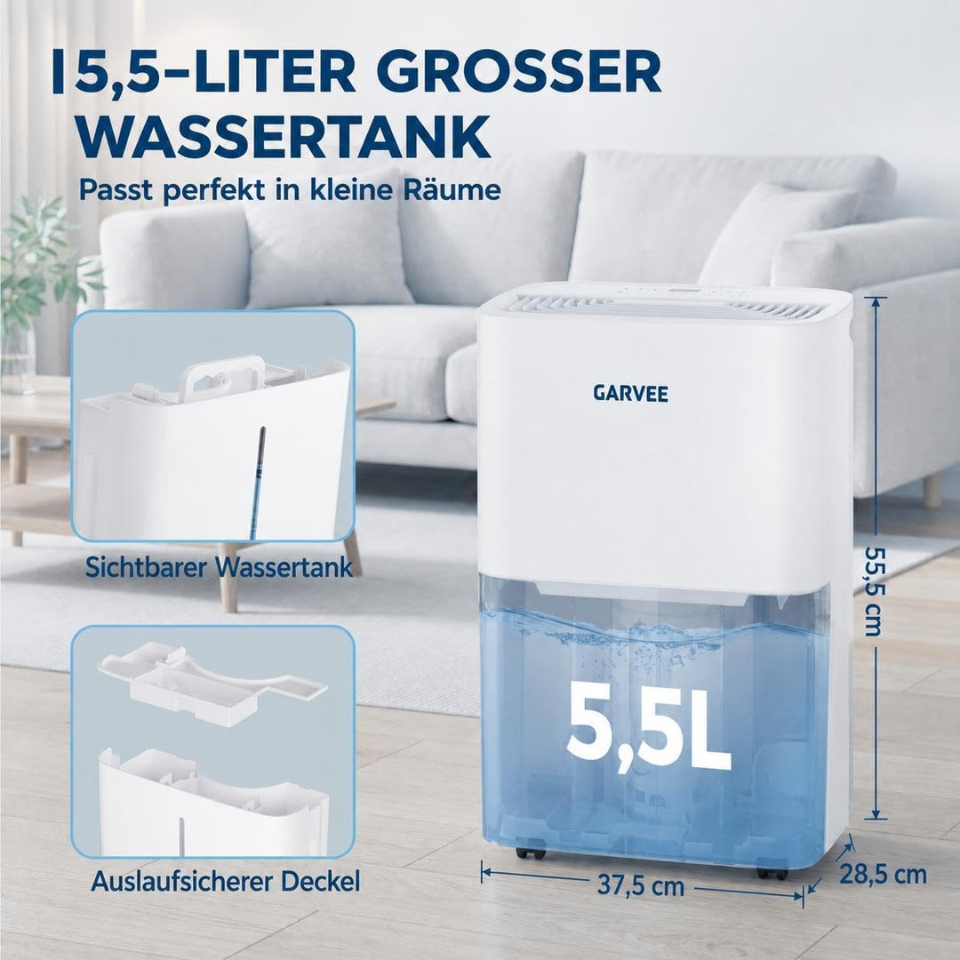 Leiser 20L/Tag Luftentfeuchter für bis zu 280m², Digitalanzeige, Dauerentwässerung, Schimmelschutz,