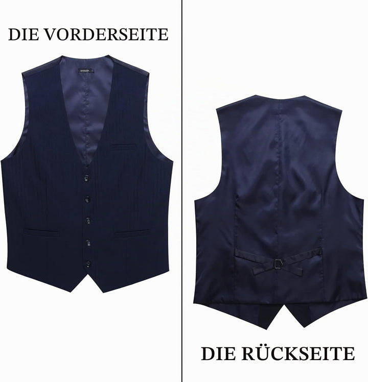 HISDERN Herren Anzugweste Formale Hochzeit Klassische Retro Baumwolle V-Ausschnitt Einfarbige Elegan