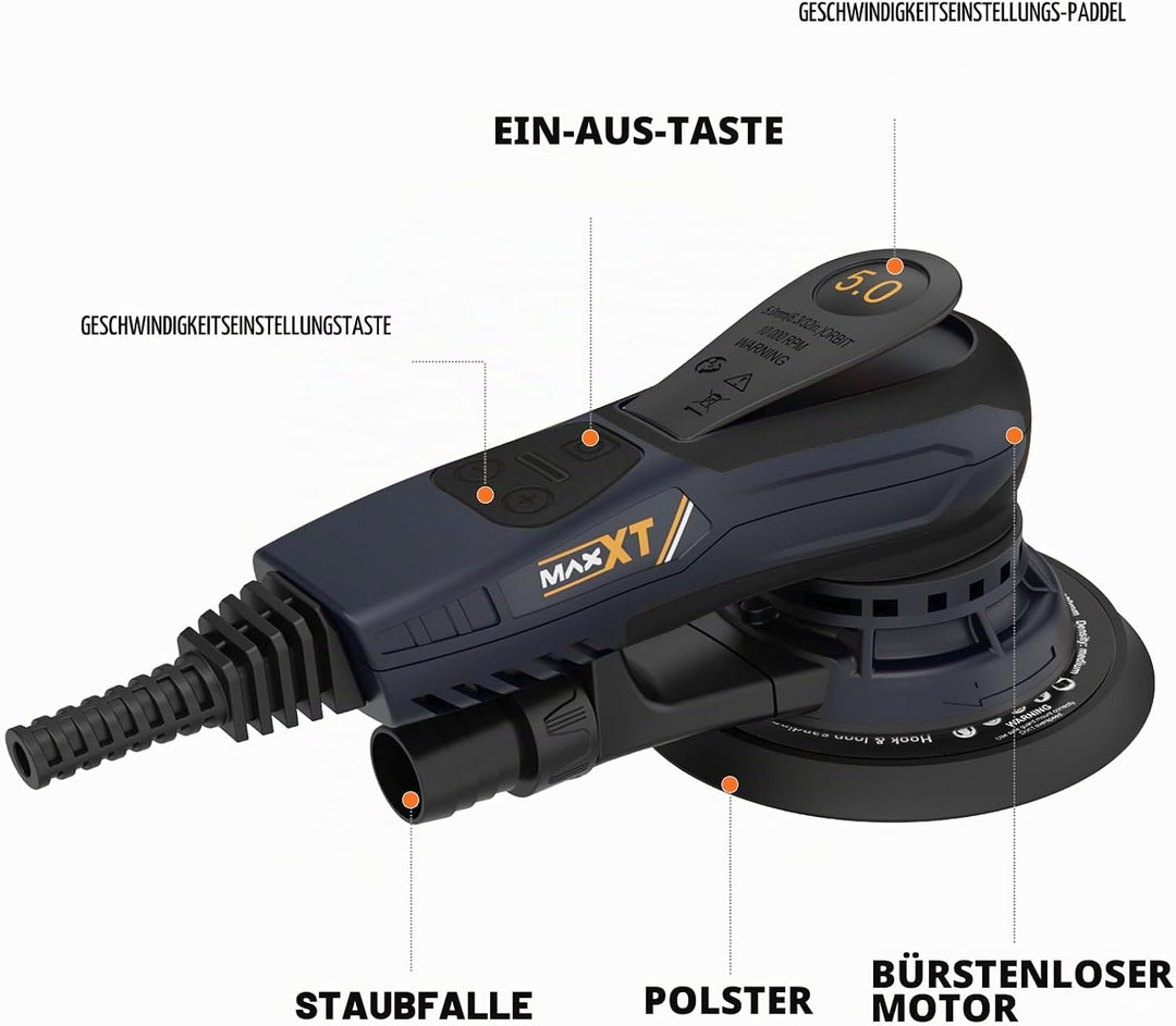 MAXXT Exenterschleifmaschine 150 mm, bürstenlos, mit Dreikernanschluss, 5,0 mm Exzenterhub, automati