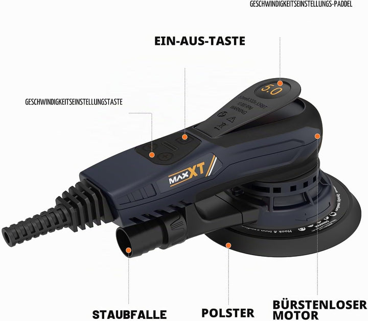 MAXXT Exenterschleifmaschine 150 mm, bürstenlos, mit Dreikernanschluss, 5,0 mm Exzenterhub, automati