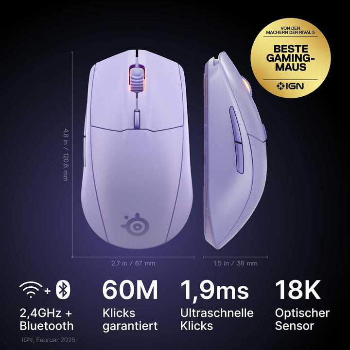 SteelSeries Rival 3 Wireless Gen 2 Gaming-Maus – 2,4GHz und Bluetooth – 18.000DPI TrueMove Air-Optik