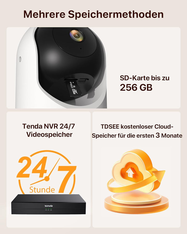 Tenda 3MP WLAN Innenkamera Überwachung, Haustierkamera mit 2-Wege-Audio, Nachtsicht 12M, Bewegungs-P