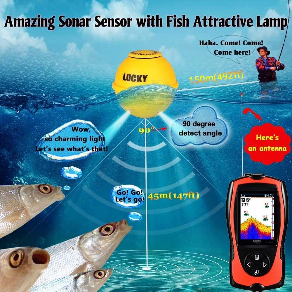 LUCKY Tragbarer Fischfinder Wandler Sonarsensor Wasser Tiefenmesser LCD Bildschirm Echolot Fischfind