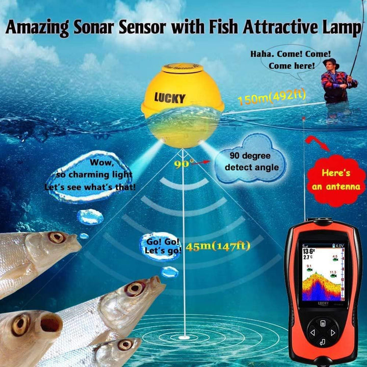 LUCKY Tragbarer Fischfinder Wandler Sonarsensor Wasser Tiefenmesser LCD Bildschirm Echolot Fischfind