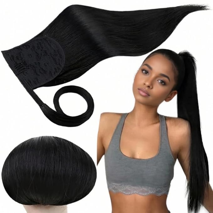 RUNATURE Echthaar Zopf Echte Haare Ponytail Extensions Echthaar Haar Pferdeschwanz Extensions Echtha