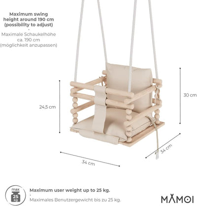 MAMOI® Babyschaukel, Schaukel Indoor und Outdoor, Holzschaukel für Baby und Kinder, Kinderschaukel,