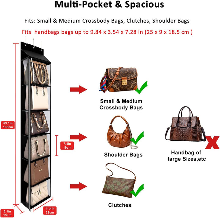 Lirex Geldbörsen-Organizer, 6 Taschen Handtaschen-Organizer mit Reissverschluss zum Aufhängen, für S